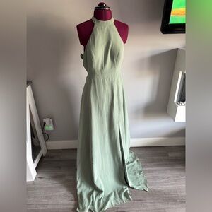 Azazie Elegant Sage Backless Gown